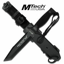 M-Tech 676TB Black Tanto Fixed Blade Survival Knife & Sheath - Leg Attachment