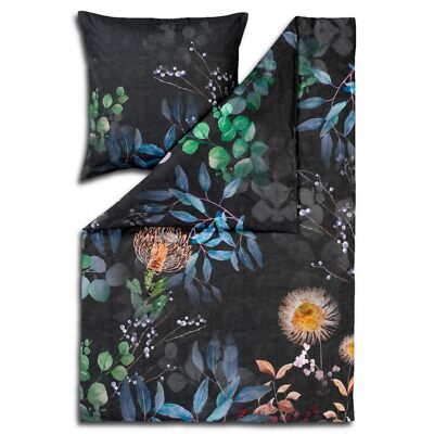 Estella Bettwäsche Midnight Bunt Blumen Blätter Aquarell Mako-Satin