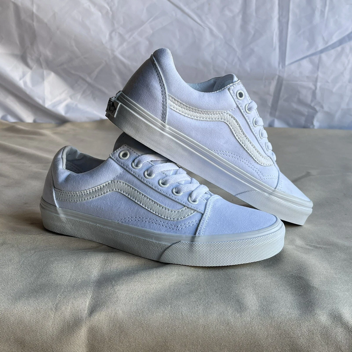 Vans Old Skool True White White Classic Skate Shoes Canvas Mismatched