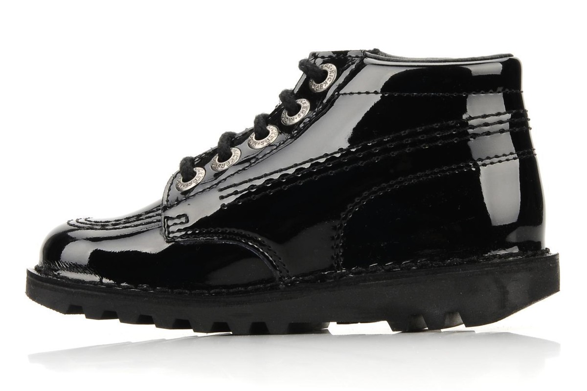 Kickers niña Kick Hi J Core Botas de colegio/Zapatos charol negro