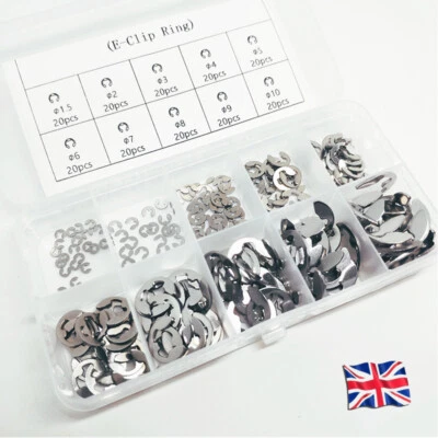 UNBRAND 120x Stainless Steel E-Clips External Retaining Washers C-Clip 1.5mm – 10mm +Box