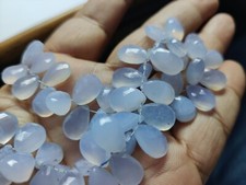 AAA Natural Blue Chalcedony Pear Briolette Faceted 8X12 Mm 15 Beads Strands