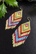 Tribal Earrings Native Large Boho American Seed Beads Handmade Earring
