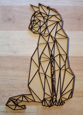 Großes 3D Holzschild geometrisch sitzende Katze Wandkunst Türbehang niedliche Plakette 6 mm