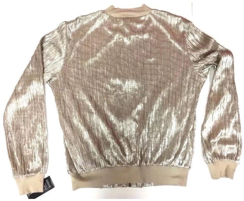 Jaqueta feminina INC International Concepts bombardeiro plissada metálica. - Imagem 3 de 4