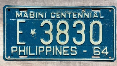 Philippines 1964 License Plate E 3830