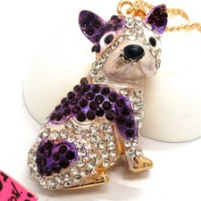 New Fashion Women Purple Enamel Rhinestone Lovely Shar Pei Dog Pendant Necklace