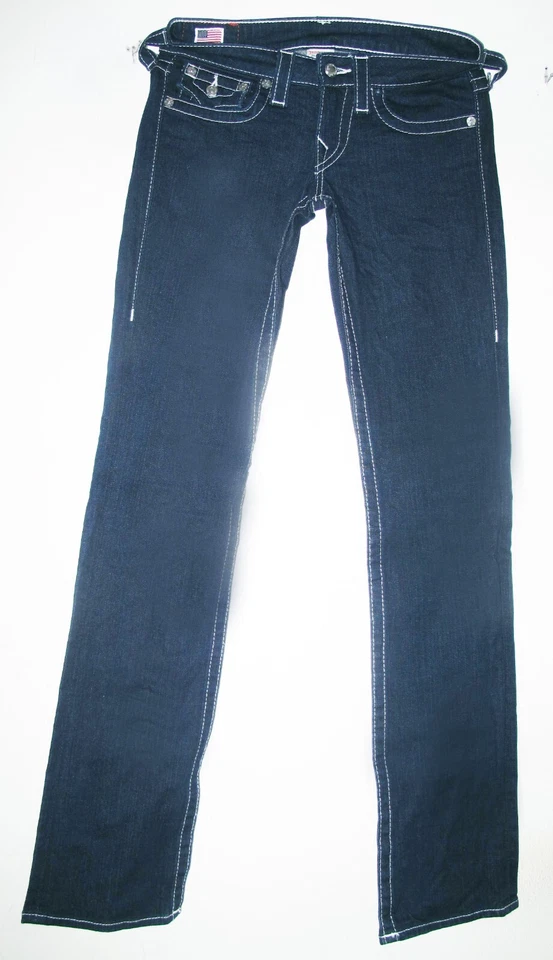 HOT Women's TRUE RELIGION BILLY STRAIGHT DISCO CRYSTAL DARK STRETCH Jeans 27 x34 - Image 3 of 4