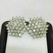 2CT Round Cut Lab Created Diamond Cluster Stud Earrings In 14K White Gold Plated