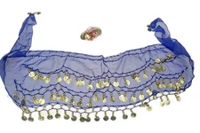 Blue Gypsy Belly Dancer Coin Hip Wrap Scarf Finger Cymbal Costume Halloween Rena