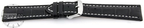 Bracelet De Montre Rallye En Cuir Noir 20mm - Boucle Ardillon - Neuf Sans étiquette Style Pilote Vintage