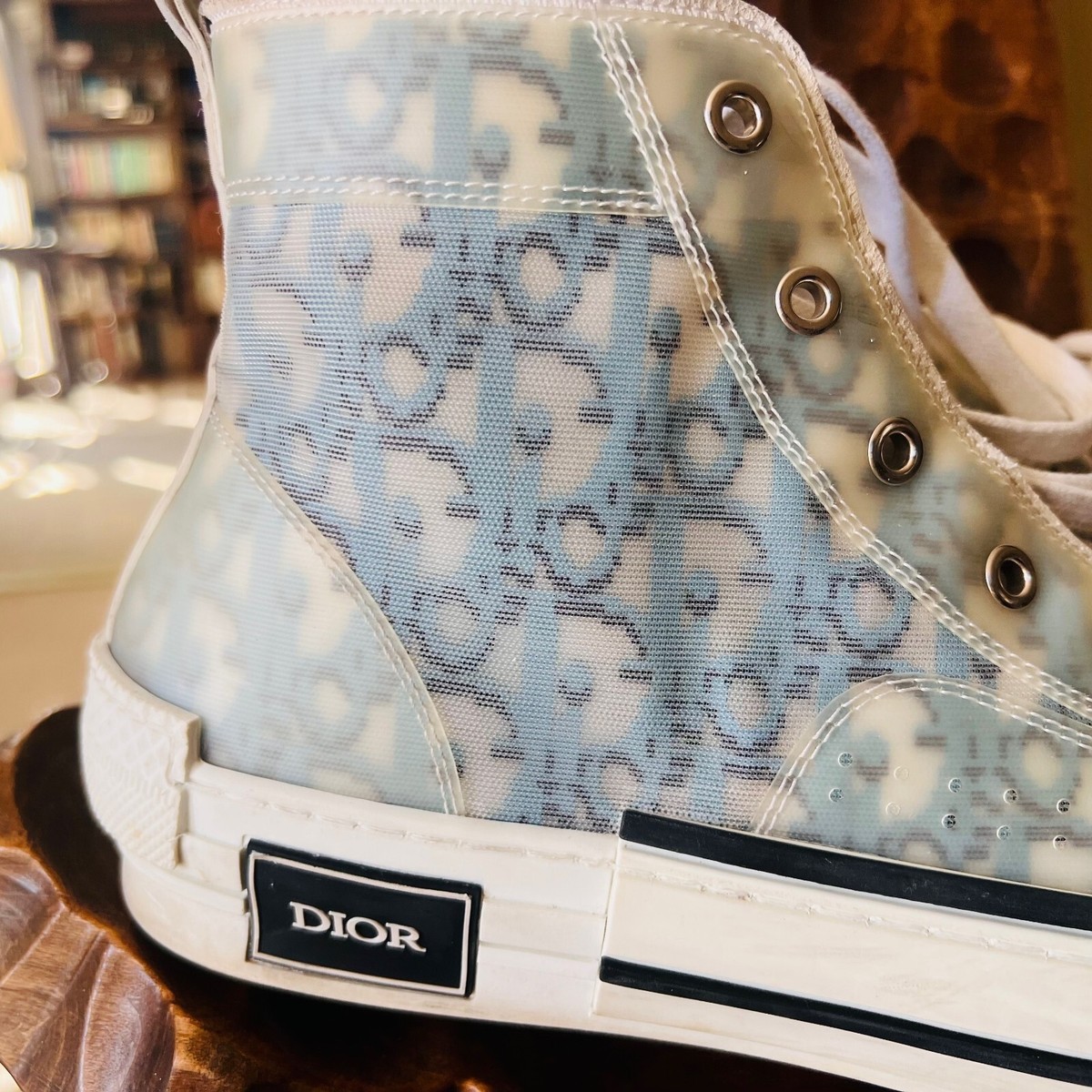 Christian Dior B23 Blue/White Canvas Lace Up Hi Top Sneakers Men's