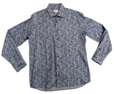 1863 By Eterna Men's Shirt Long Sleeve Modern Fit Blue White Floral 16.5 L-XL