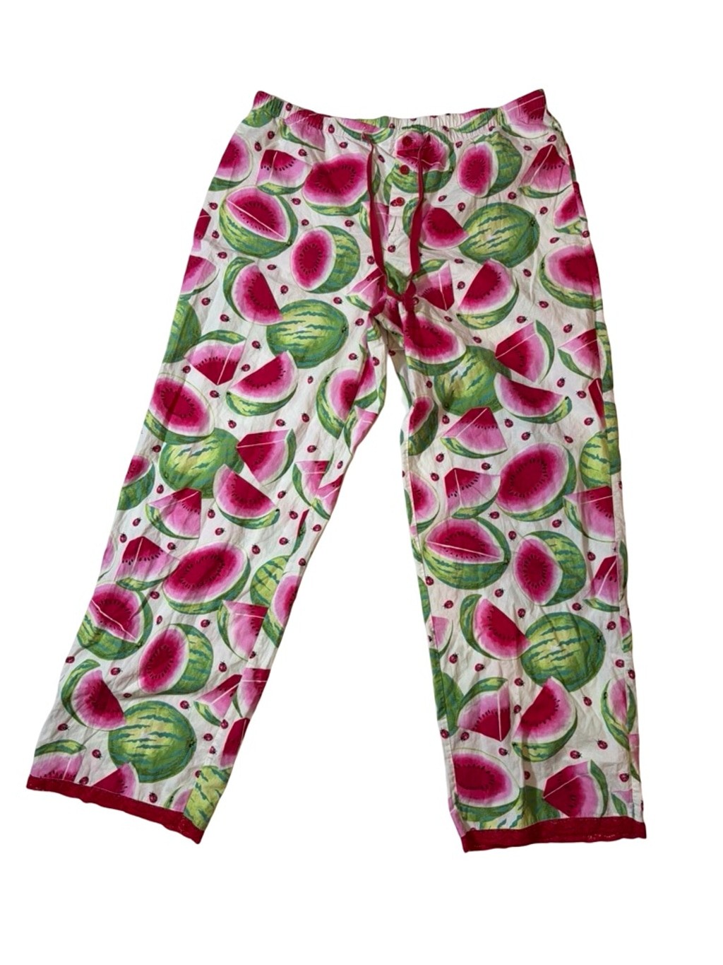 Nick & Nora White Watermelon Ladybug Print Pajama Lounge Pants Women’s L