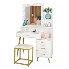 Vanity Set with 3 Color Lighted Mirror Makeup Table 4 Drawers Dresser Desk