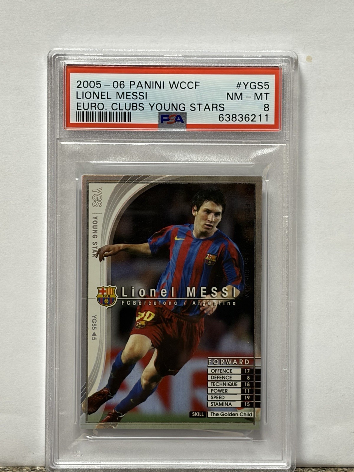 2005-06 Panini WCCF Lionel Messi Rookie Card Refractor Barcelona Argentina PSA8