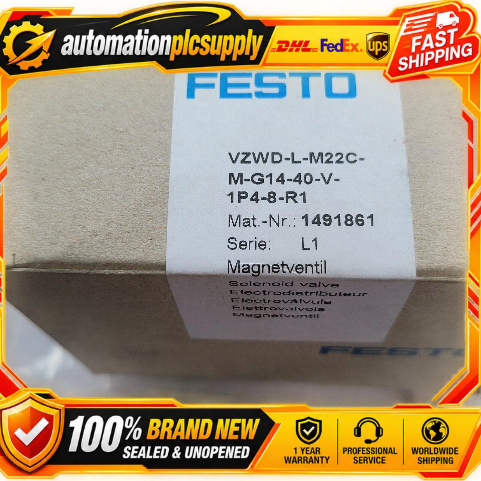 US FREE TAX New Festo VZWD-L-M22C-M-G14-40-V-1P4-8 1491845 Solenoid valve