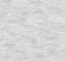 Religious Fabric | Faith Hope Love Words Gray Beige | David Textiles YARD