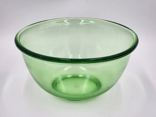 Vintage Hazel Atlas 9" Green Uranium Depression Glass Mixing Bowl Glows