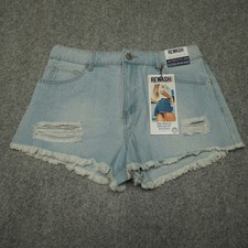 REWASH Women's Light Wash Denim Shorts 7/28 Super High Rise Distressed Frayed