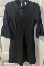 Xhilaration Black Bell Sleeve Mini Dress SZ M Lace High Neck Whimsigoth LBD