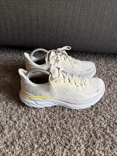 Hoka One One Shoes Women 7B Cream Clifton 8 Running Athletic Workout Sneakers