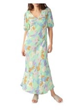 SANCTUARY Womens Green Tie Button Neckline Short Sleeve Maxi Sheath Dress 10