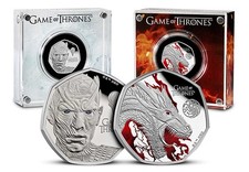 2026 UK Game of Thrones Fire & Ice Silver Proof 50p Pair
