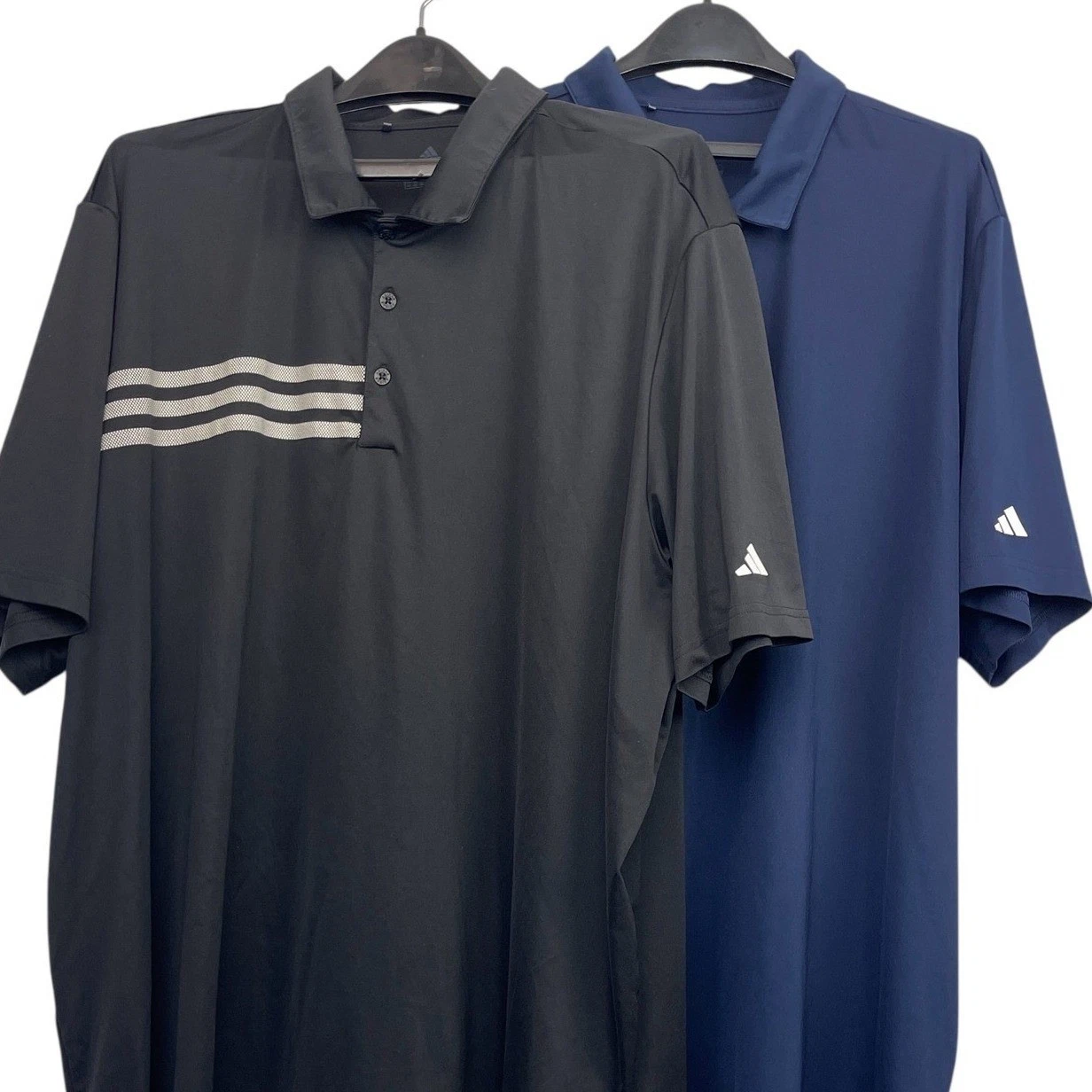 (Lot of 2) Adidas 3-Stripe Golf Polo Shirt Mens 4XL Climalite Black Blue Wicking