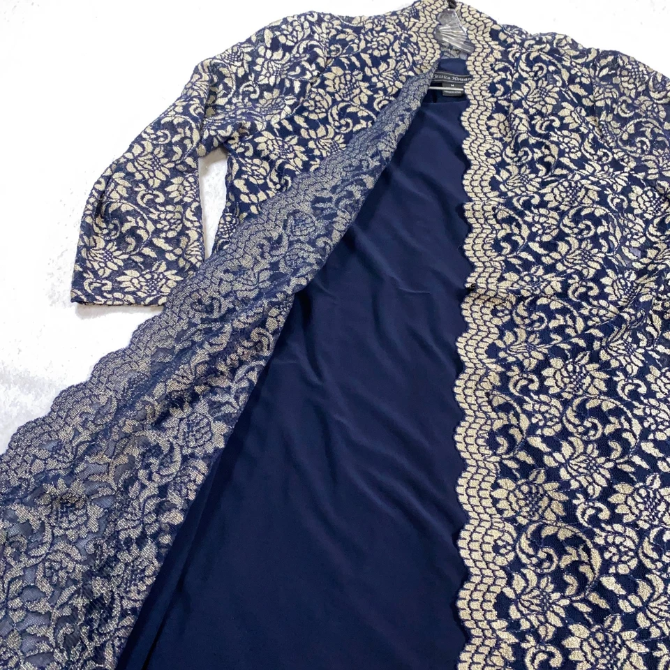 Vestido y plumero Jessica Howard para mujer talla 14 azul marino dorado floral noche 2 piezas nuevo con etiquetas Foto 2 de 4