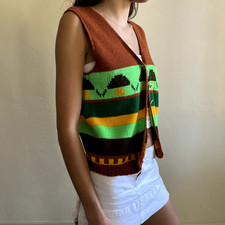 Vintage 1970s Colleen Knitwear Sweater Vest Novelty Print Psychedelic Mushroom