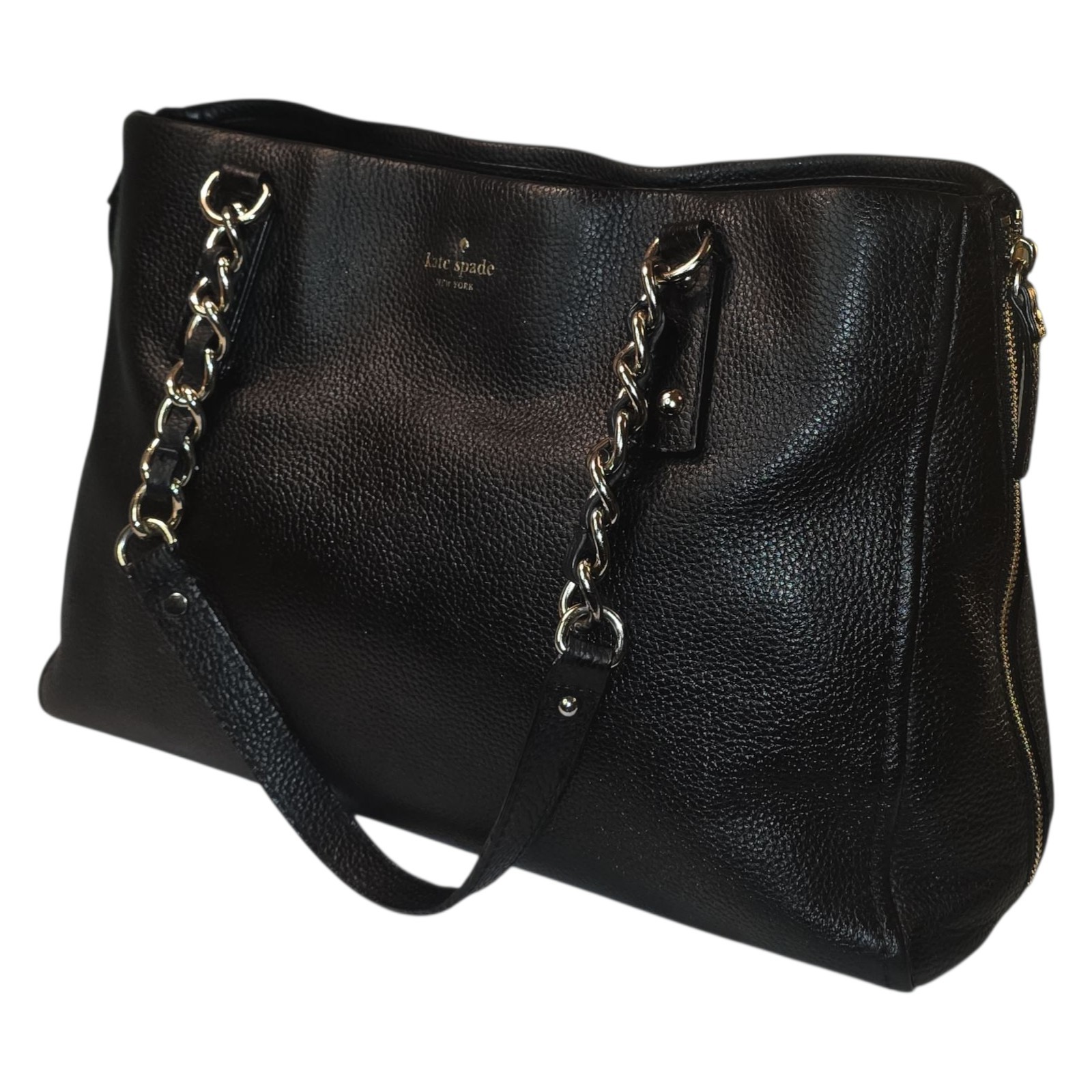 Kate Spade Cobble Hill Andee Expand Satchel Shopper Tote Black Leather Handbag