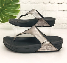 Fitflop Women's Electra Sandal Size 9 Metallic Silver Wedge Thong Sandals Flip