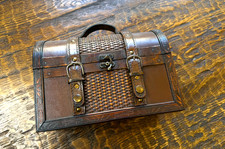 Wooden  Leather Storage Box with/Hinged Lid, Latch  Handle - 10.5"X8"X6" Decor