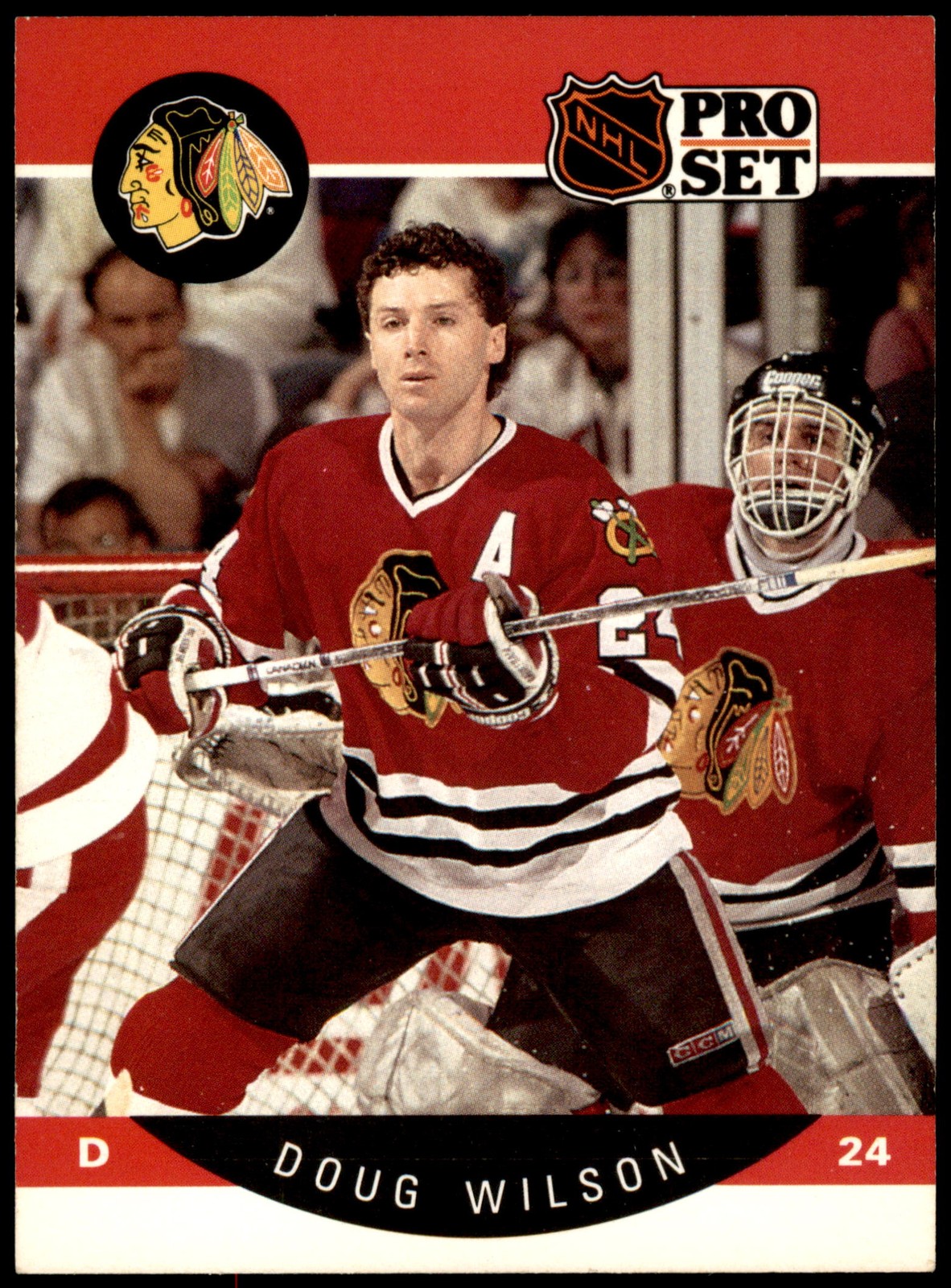 1990-91 Pro Set #63a Doug Wilson Position and sweater number white on front