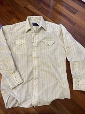 Wrangler Shirt X-Long Tails Long Sleeve Pearl Snaps Blue Stripe 16 1/2-35Vtg