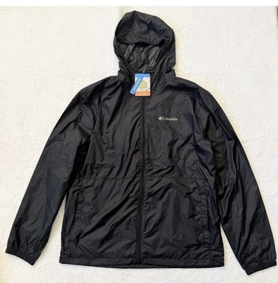Columbia Mens CENTER RIDGE II Windbreaker Hooded Black Jacket Size Large New