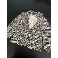 Cabi Women Black White Geometric Circle Print 2 Button Blazer Jacket Size 8