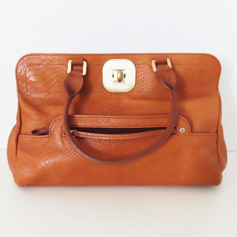 T08 LONGCHAMP Longchamp Python Embossed Leather H… - image 1