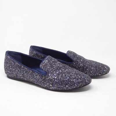 Birdies Womens Starling Loafers Navy Blue Galaxy Glitter Flat Shoes 8.5