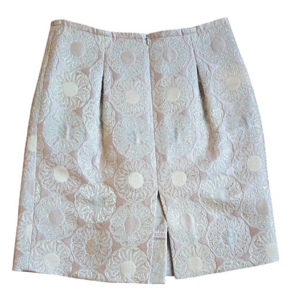 Brooks Brothers Floral Jacquard Pleated Metallic Cream Old Money Midi Skirt 4P - Image 2 of 4