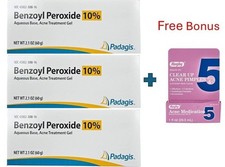 3 X Perrigo Benzoyl Peroxide 10 Acne Gel 2.1 oz 60gm Exp 8/2027  FREE BONUS