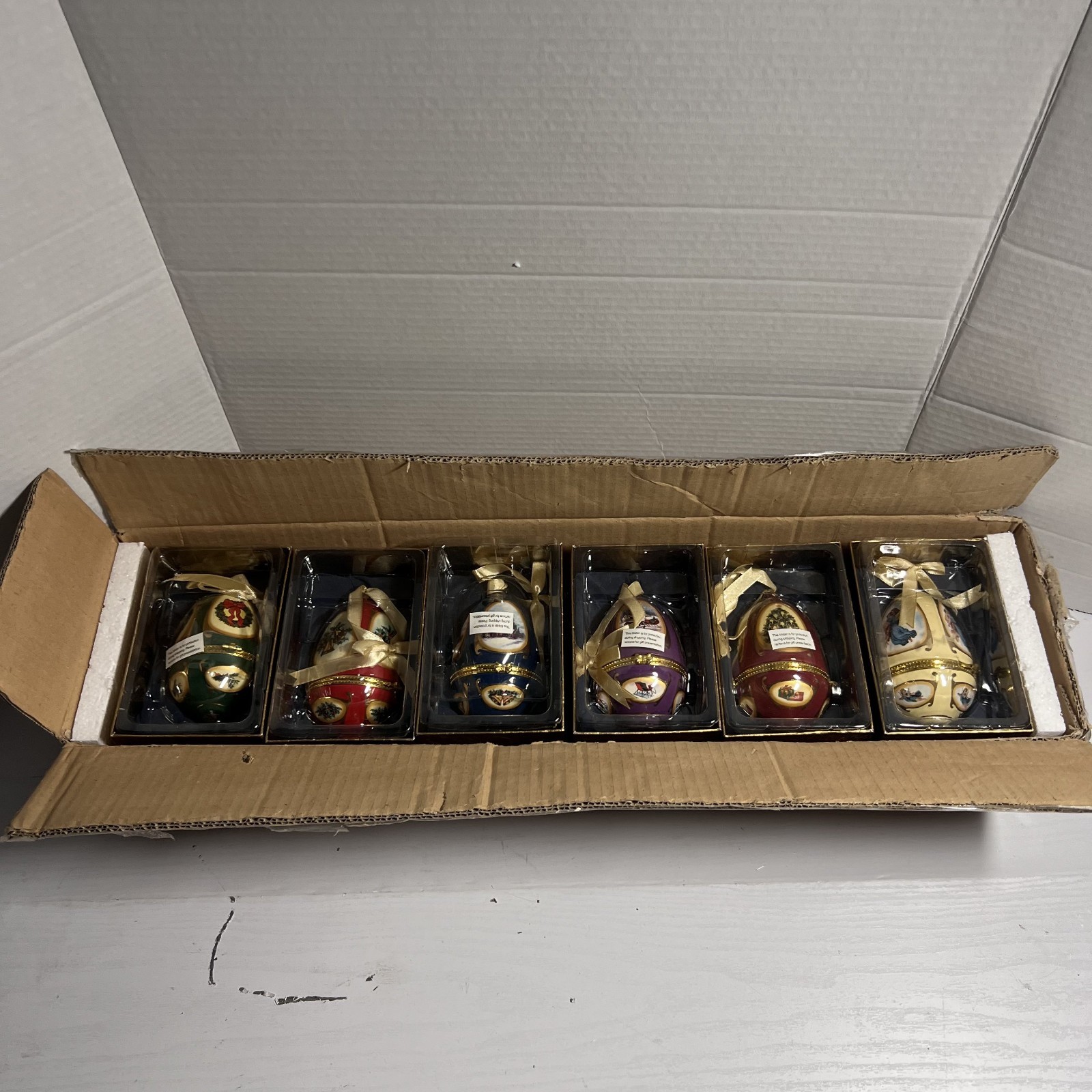 Lot Of 6 Valerie Parr Hill Mr Christmas Music Box Porcelain Egg Ornaments New