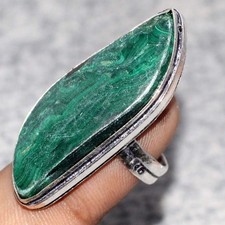 925 Silver Plated Malachite Ring Handmade Gemstone Jewelry Size US 7 JW