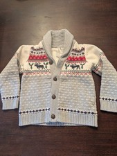 Janie and Jack Knit Reindeer Fair Isle Cardigan 100 Cotton Size 3Y EUC