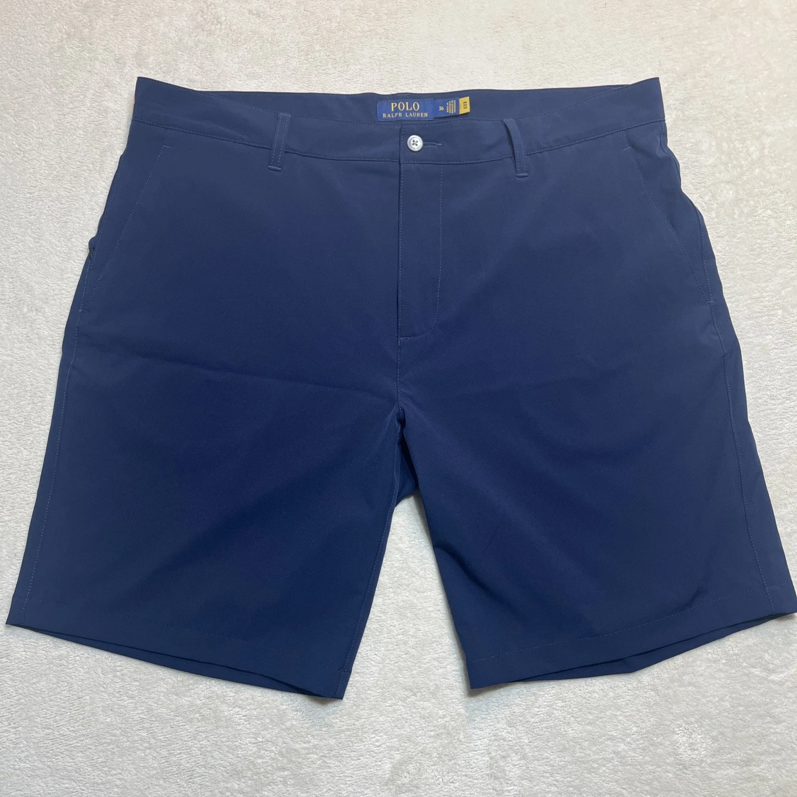 Polo Ralph Lauren Performance Shorts Trunks Men's 36 Navy Blue Flat Front 9"
