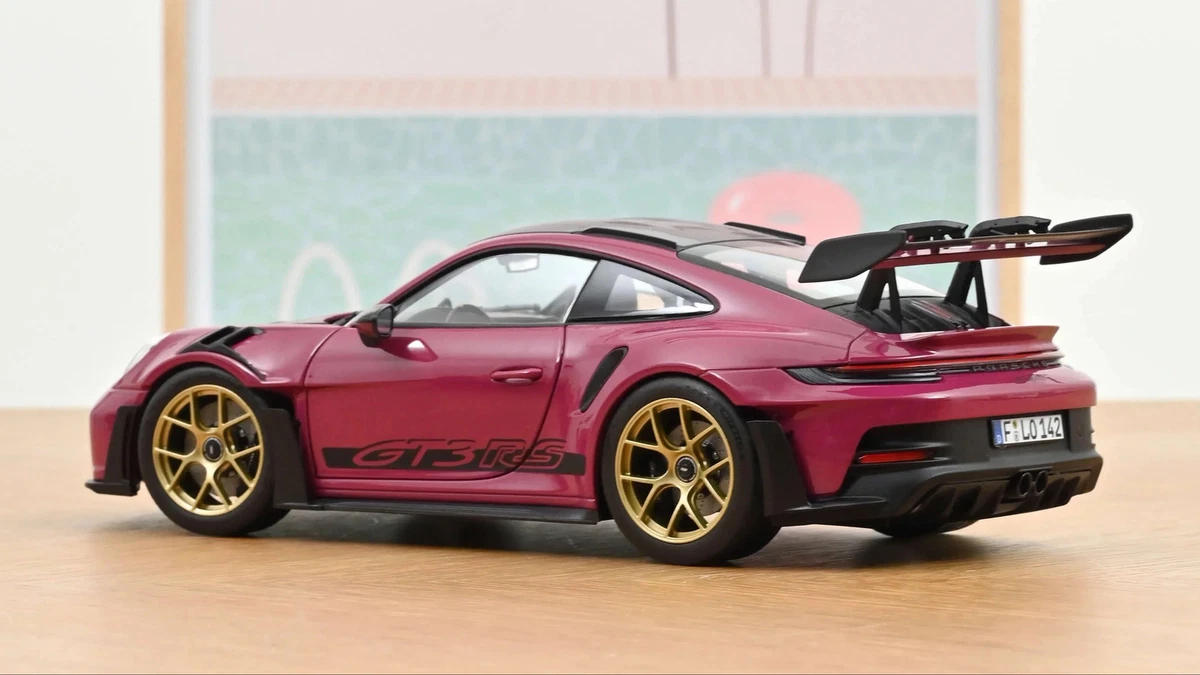 1:18 Porsche 911 (992) GT3 RS Weissach -- Ruby Star Red w/Gold Wheels -- Norev