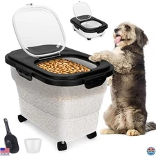 Collapsible Dog Food Storage Container - 17-20 lb, Airtight, Rolling Wheels,