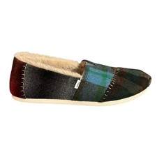 Toms Plaid Wool Blend Lined Slippers Shoes Cozy Tartan Comfort Women US 9.5