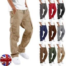 Mens Lightweight Elasticated Waist Cargo Trousers Combat Work Pants Joggers Pant